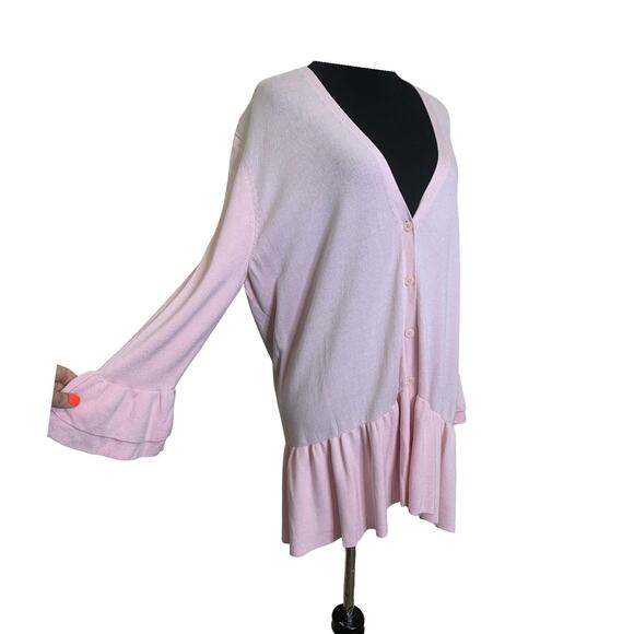 Lane Bryant Light pink ruffle sleeves hem  button up cardigan size 14/16 - Picture 8 of 11
